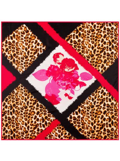 Leopard Flowers and Plants Pattern-43dd3 Silk & Polyester 100*100 Scarf Kerchief