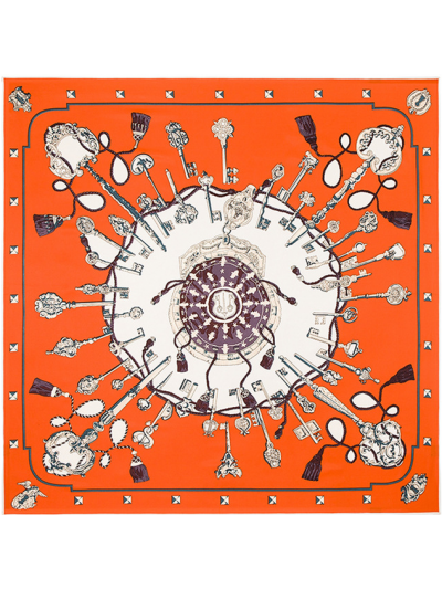 Key Hook Flower-0573 Twill Silk & Polyester 100*100 Scarf Kerchief