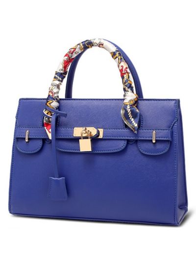 Classical PU Birkin Bag Tote Shoulder Bag-Blue-Large-sized
