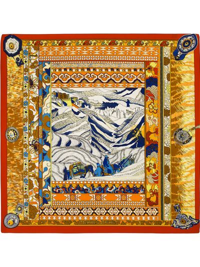 Classic Potala Palace-0234 Silk & Polyester 100*100 Scarf Kerchief