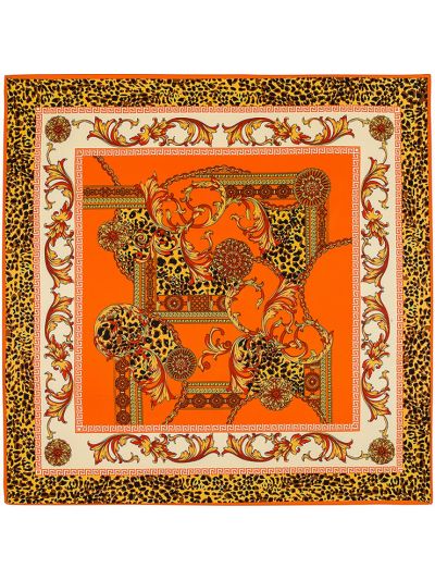 Leopard Court Pattern-0344 Twill Silk & Polyester 100*100 Scarf Kerchief