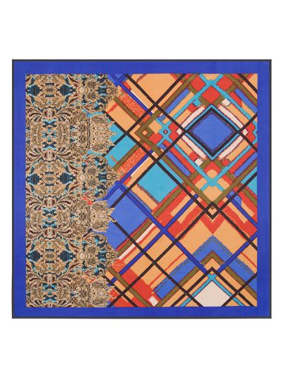 Kazahana Lattice Pattern-43dg4 Twill Silk & Polyester 100*100 Scarf Kerchief