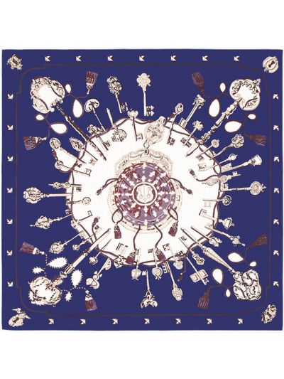 Key Hook Flower-0574 Twill Silk & Polyester 100*100 Scarf Kerchief