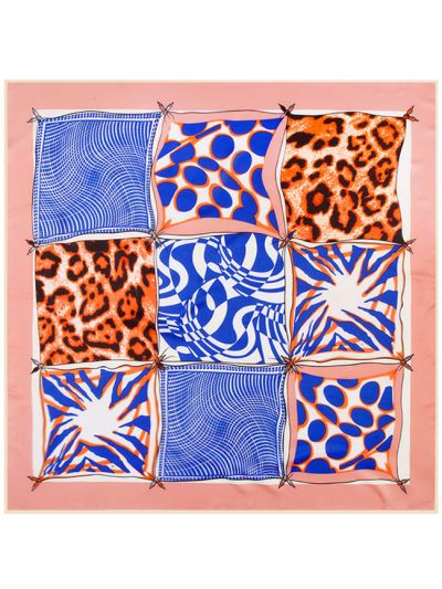 Leopard Wave Nine Grid-2344 Twill Silk & Polyester 100*100 Scarf Kerchief