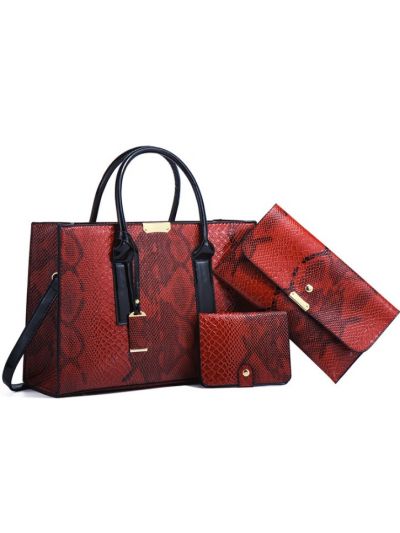 Snake Faux Leather Pu Large Tote Shoulder Bag Set 3 Pcs