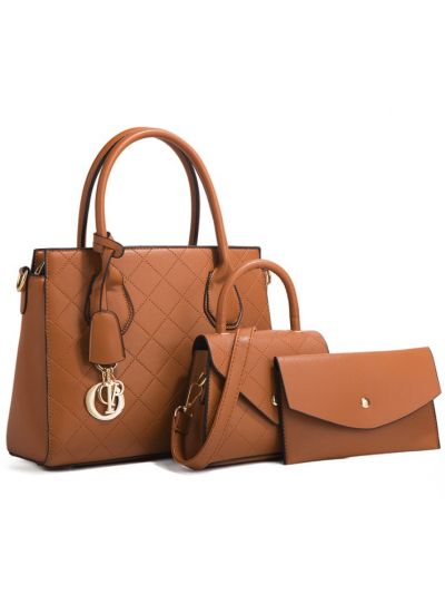 Diamond Soft Faux Leather PU Tote 3 Pcs Bag Set