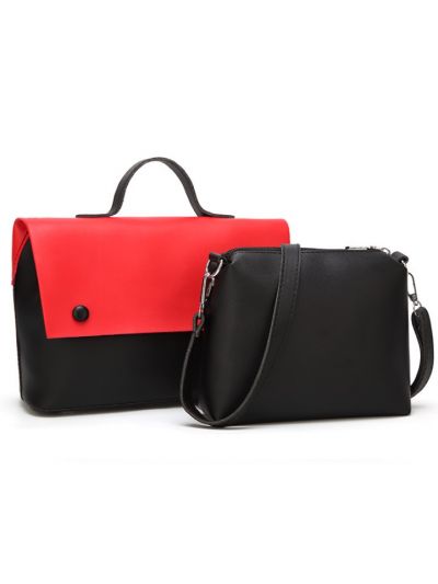 Contrast Color PU Flap Message Bag 2 PCS Bag Set