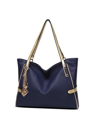 Metal Tassel Faux Leather Tote Shoulder Bag