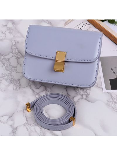 Nappa BOX Genuine Leather Simple Solid Color Shoulder Bag Cross Body Bag Flap Bag-Azure-Large-sized