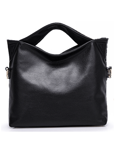Solid Color PU Shoulder Bag Hobo Bag-Black