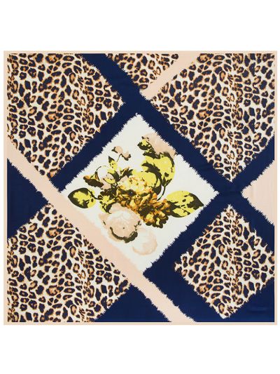 Leopard Flowers and Plants Pattern-43dd5 Silk & Polyester 100*100 Scarf Kerchief