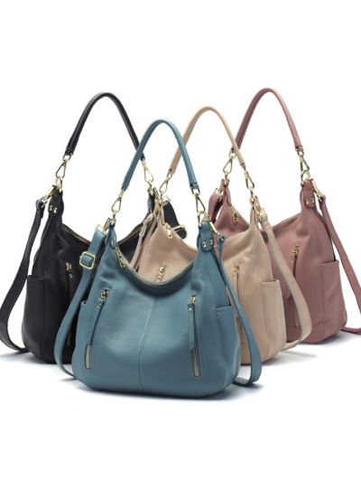 Zipper Soft Top Grain Genuine Leather Shoulder Bag