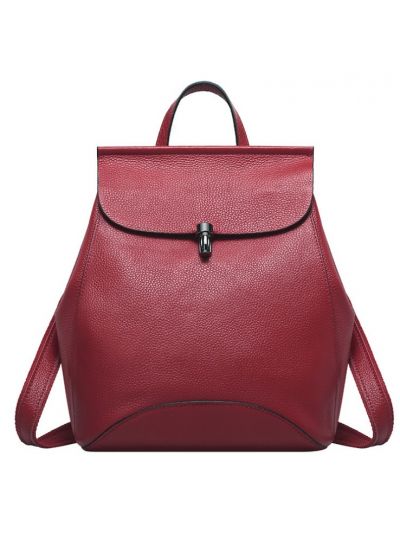 Solid Color Simple Genuine Leather Backpack-Watermelon Red