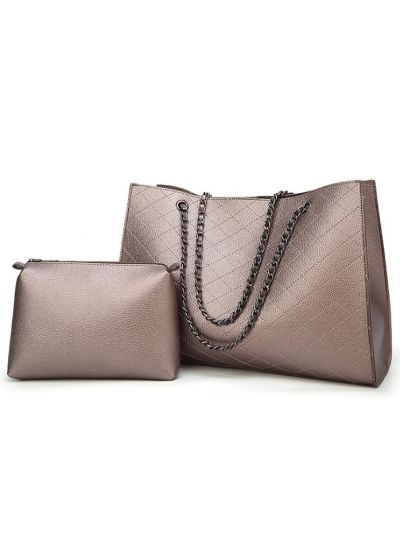 Diamond Metal Chain PU Tote Shoulder Bag
