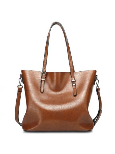Oil Wax Faux Leather PU Large Tote Two Ways Bag