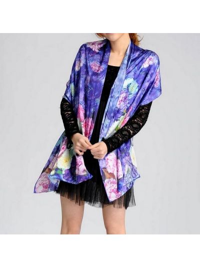 Peony-D187006 Digital Painting Crepe Satin Plain Silk Scarf