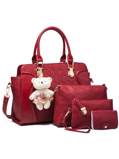 Embossed Chain Pattern PU Tote 4 PCS Bag Set