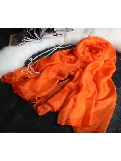 Solid Color 100% Silk Chiffon Scarves Beach Towel Wrap-Orange