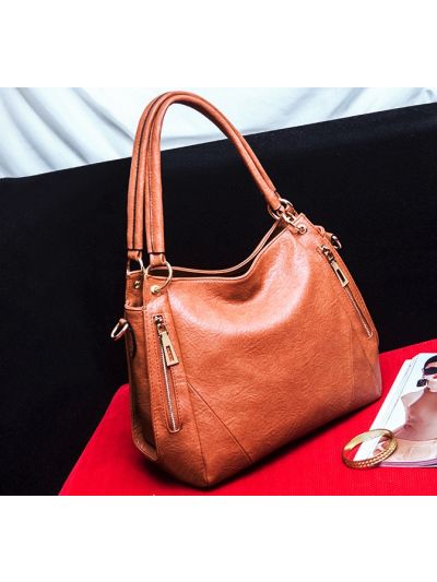 Soft Faux Leather Zipper Shoulder Bag