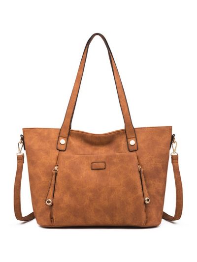 Retro Pocket Faux Leather PU Large Tote