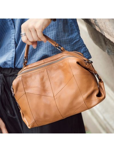 Diamond Soft Top Grain Genuine Leather Pillow Bag Cross Body Bag