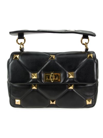 Classic Large Rivets Top Handle Genuine Leather Metal Chain Shoulder Bag