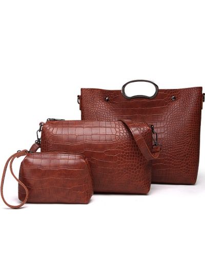 Alligator Grain PU Tote Shoulder Bag 3 PCS Bag Set