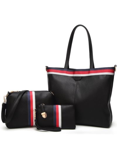 Colors Straps Soft PU Large Tote 3 PCS Bag Set