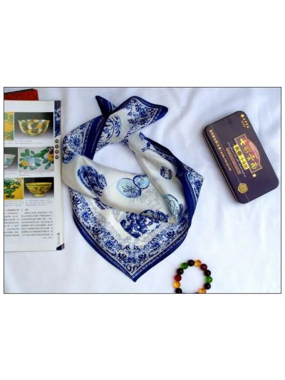Blue & White Porcelain Small Square Silk Scarf 33030
