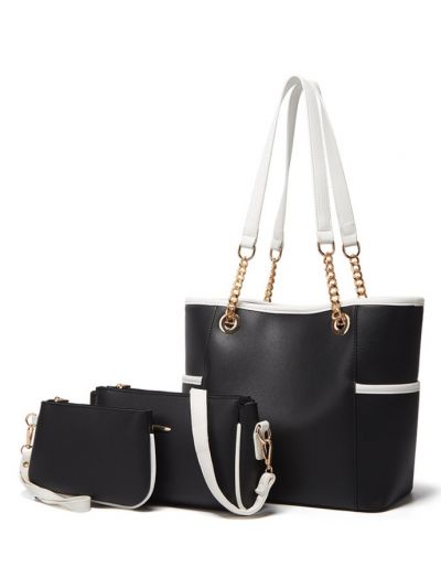 Metal Chain Fashion PU Tote Shoulder Bag Set
