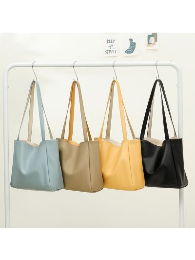 Tote bag women large size solid color double-sides available high quality soft pu leather new design handbag