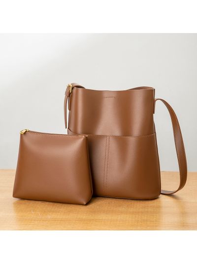 Fashion simple ladies soft PU leather shoulder bag all-match large-capacity portable bucket bag tote bag set