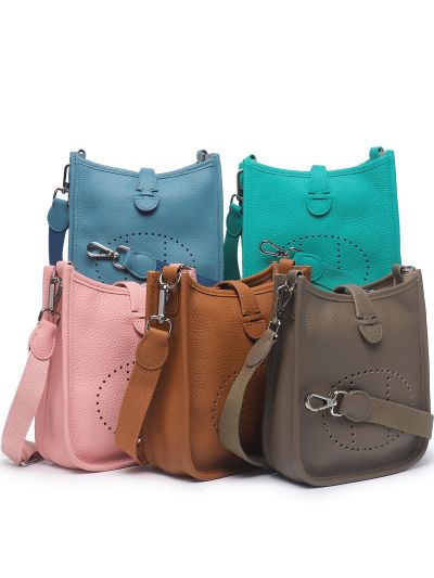 Classic Pebbled Top Grain Genuine Leather Cross Body Bag Shoulder Bag Bucket Bag