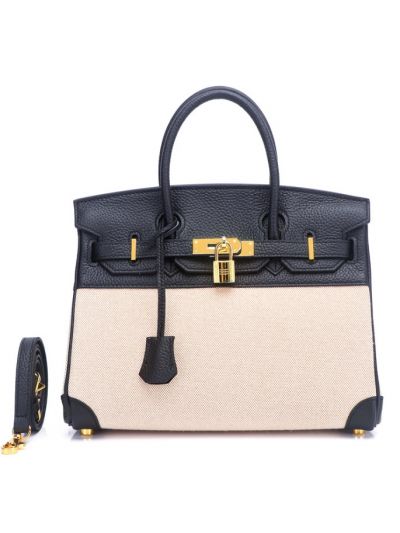 Classical High Quality Genuine Leather & Canvas Birkin Bag Tote
