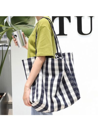Grid Fashion Canvas Tote Large Fabric Bag Cloth Handbags