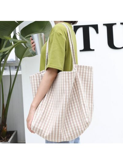 M Grid Fashion Canvas Tote Large Fabric Bag Cloth Handbags