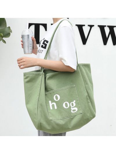 Letter Pocket Fashion Large Canvas Tote Fabric Bag