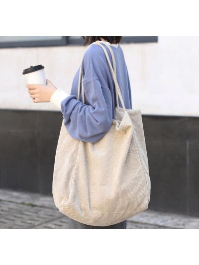 Solid Color Large Corduroy Fabric Bag Cotton Tote Cloth Handbags