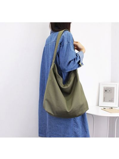 Solid Color Large Canvas Bag Fabric Tote Shoulder Bag Hobo