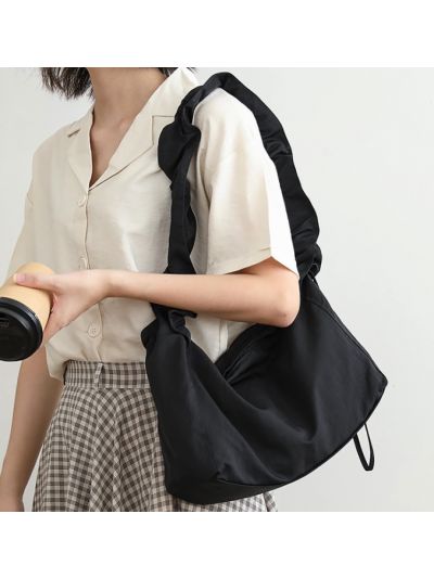 Fold Strap Nylon Shoulder Bag Hobo