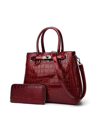 Alligator Faux Leather PU Tote Shoulder Bag 2 Pcs Bag Set