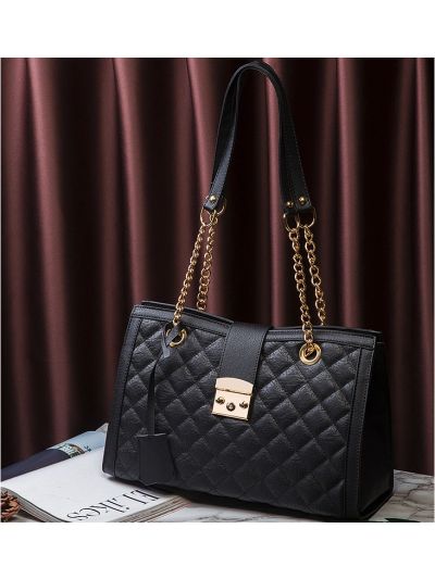 Classic Faux Leather Metal Chain Large Handbags Tote