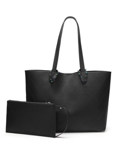 Classic Thread Grid PU Tote 2 PCS Bag Set