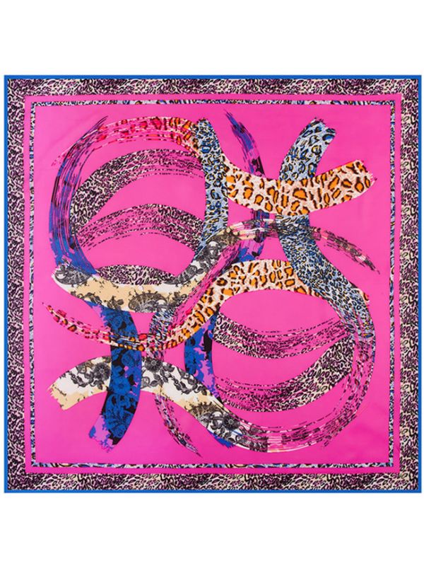Geometry Arc Leopard Hit Color-43dd1-1 Twill Silk & Polyester 100*100 Scarf Kerchief