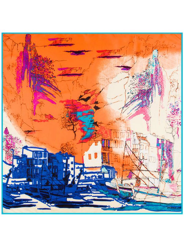 City Night Sky Ships-43dd111 Twill Silk & Polyester 100*100 Scarf Kerchief