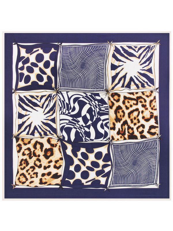 Leopard Wave Nine Grid-2341 Twill Silk & Polyester 100*100 Scarf Kerchief