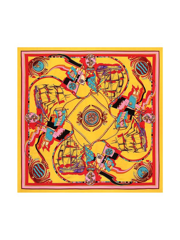 Ships Sail To Anchor Pattern-0621 Twill Silk & Polyester 130*130 Scarf Kerchief