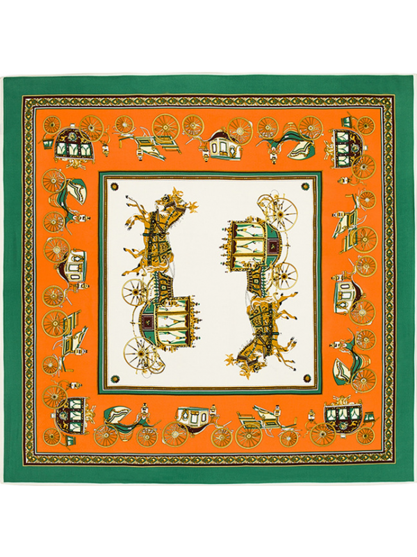 Classic Carriage Chain-0031 Twill Silk & Polyester 130*130 Scarf Kerchief