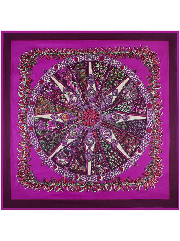 Small Pepper Bohemia Rose Compass-0141 Twill Silk & Polyester 130*130 Scarf Kerchief