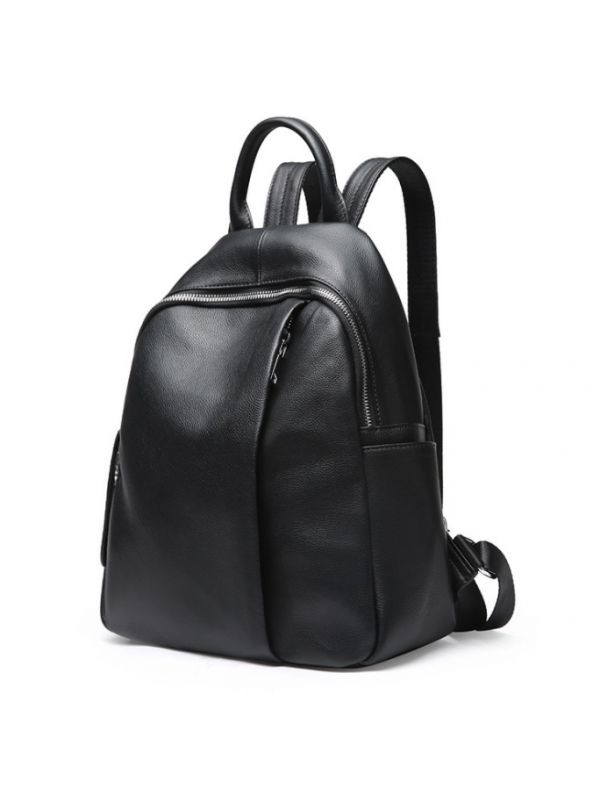 All Match Leisure Soft Top Grain Genuine Leather Backpack Two Ways Bag-Black
